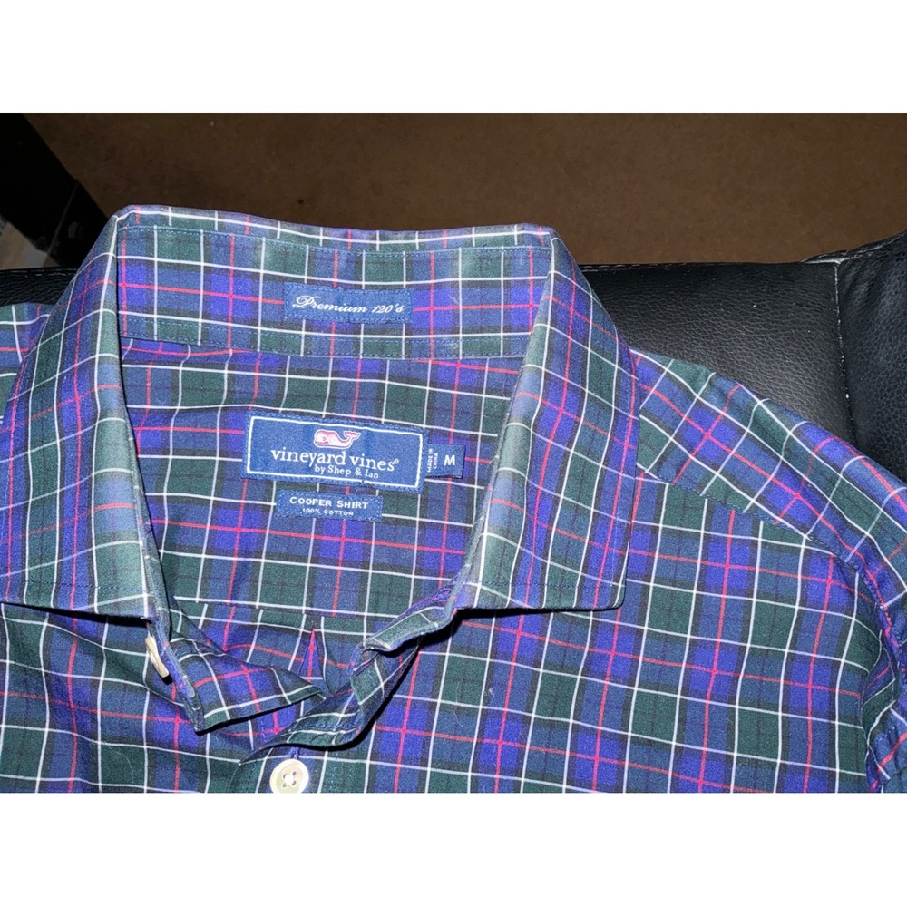 Vineyard Vines Cooper Shirt Mens Medium Green Purple Plaid Premium 120s Cotton